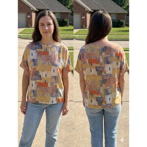 Vintage Che Studio Abstract Blouse Medium Retro Geometric Mosaic Top 80s 90s